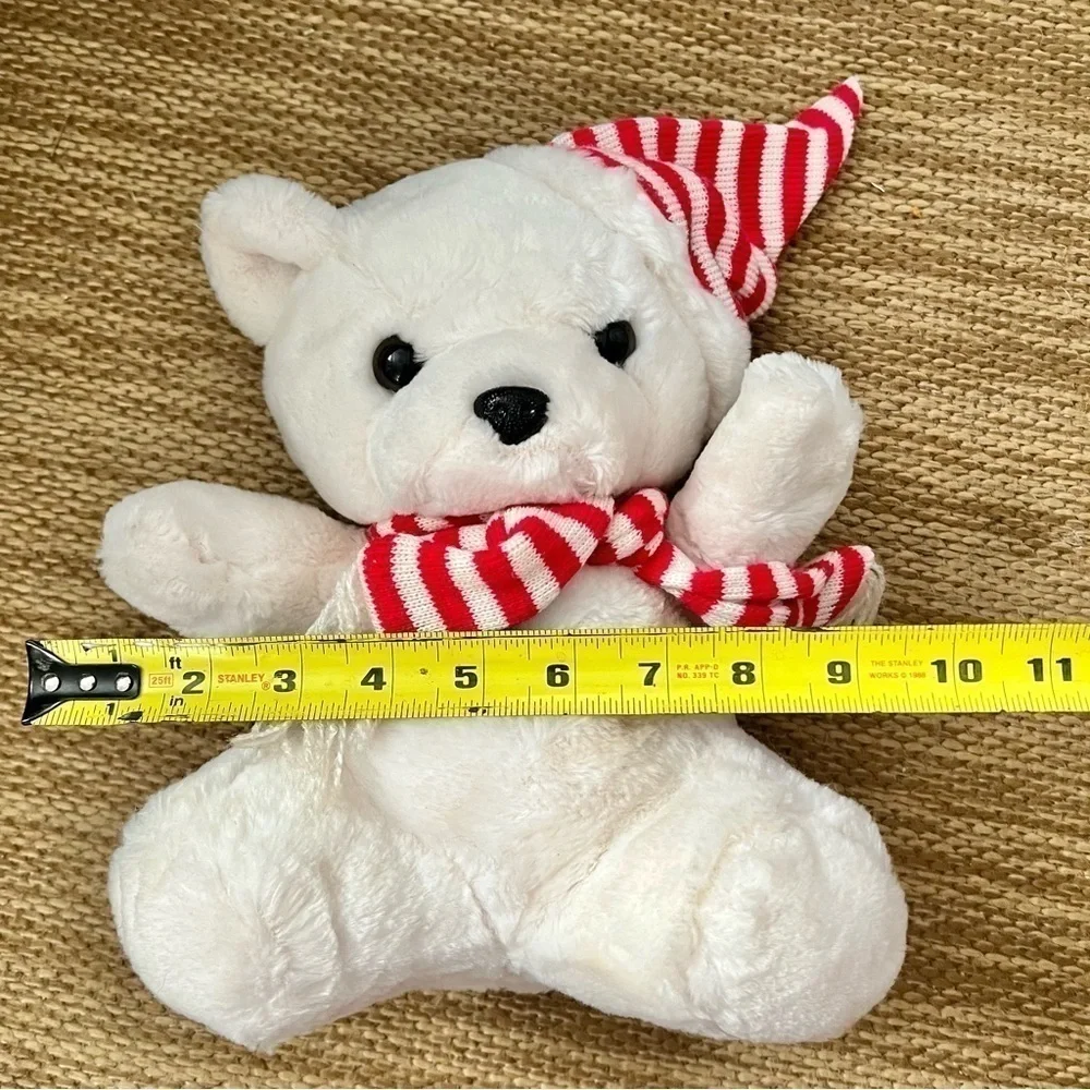 Vintage Liberty Bell Christmas White Teddy Bear Plush Stuffed Toy Hat Scarf 12”